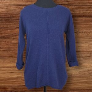 Deane & White Blue 100% Cashmere  Sweater With 3/4 Sleeves Size XS